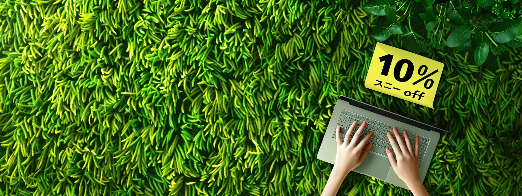 a person typing a helpful response to a customer comment on a vibrant green lawn background, with a a person typing a helpful response to a customer comment on a vibrant green lawn background, with a