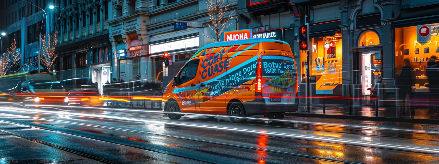 a vibrant and inviting carpet cleaning van adorned with a bold and catchy slogan, standing out on a bustling city street. a vibrant and inviting carpet cleaning van adorned with a bold and catchy slogan, standing out on a bustling city street.
