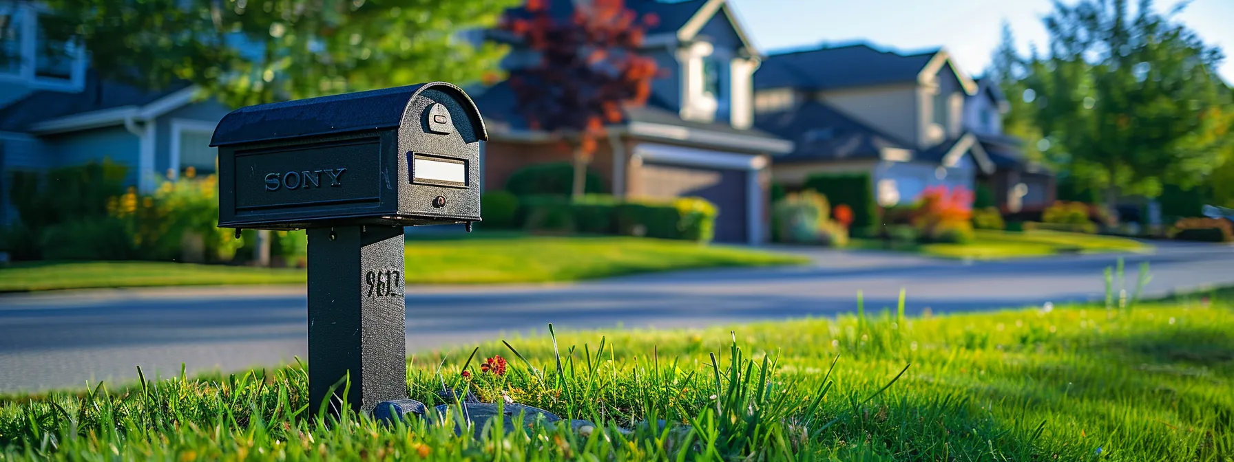 a vibrant direct mail flyer designed for the lawn care industry being delivered to a local mailbox. a vibrant direct mail flyer designed for the lawn care industry being delivered to a local mailbox.
