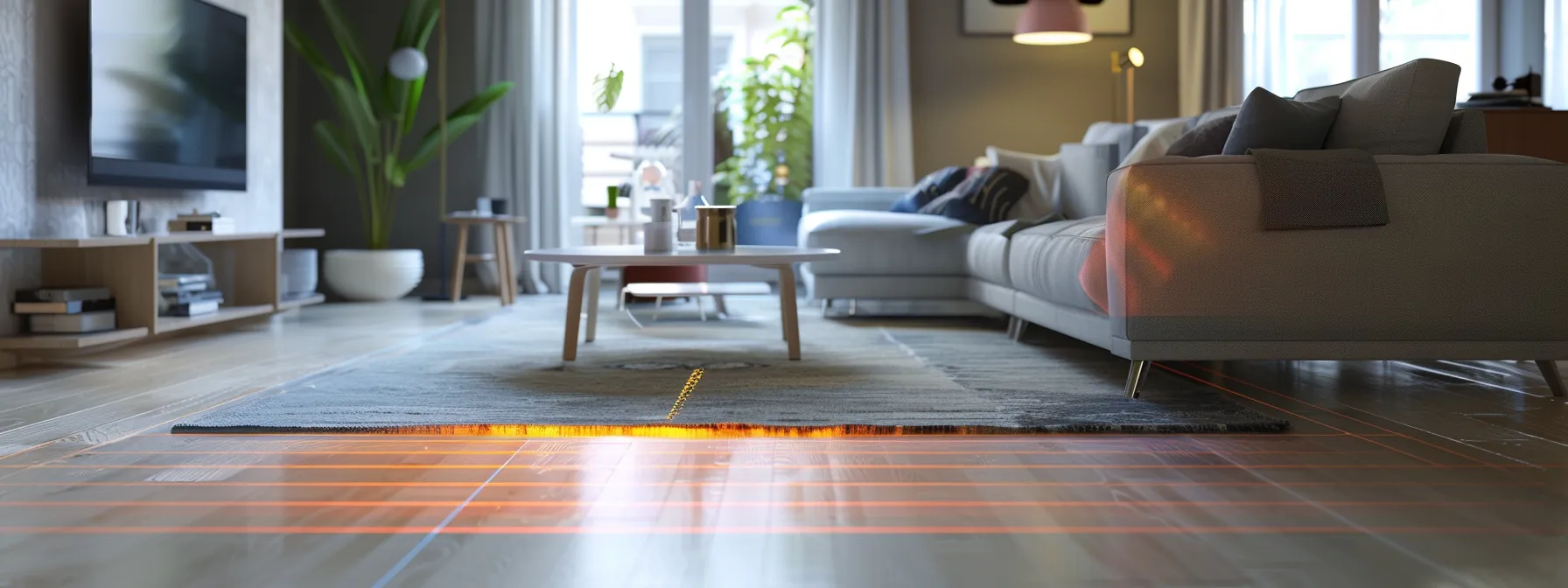 a modern living room showcasing innovative flooring technology through an interactive augmented reality advertisement. a modern living room showcasing innovative flooring technology through an interactive augmented reality advertisement.
