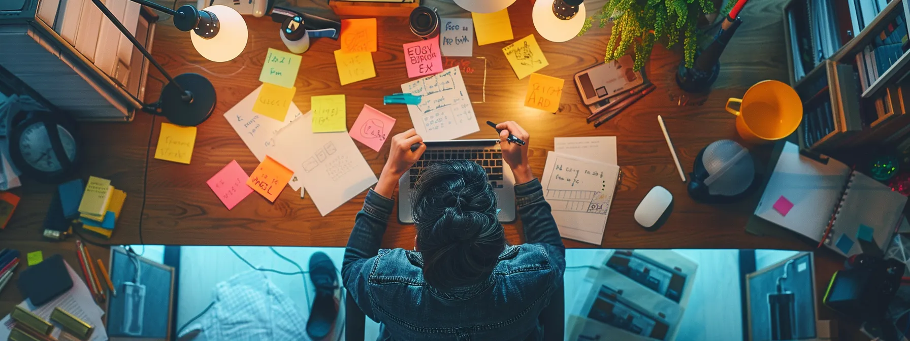 a person brainstorming at a clutter-free desk, surrounded by innovative and unique slogans for building inspections. a person brainstorming at a clutter-free desk, surrounded by innovative and unique slogans for building inspections.