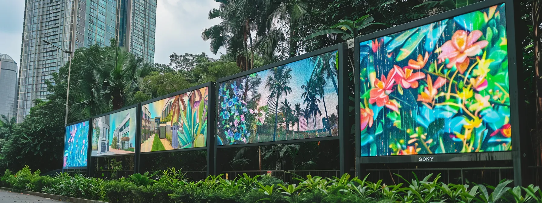 a vibrant and eye-catching billboard displaying various creatively designed fences against a backdrop of lush greenery, showcasing the blend of security and aesthetic appeal in fence installation advertisements. a vibrant and eye-catching billboard displaying various creatively designed fences against a backdrop of lush greenery, showcasing the blend of security and aesthetic appeal in fence installation advertisements.